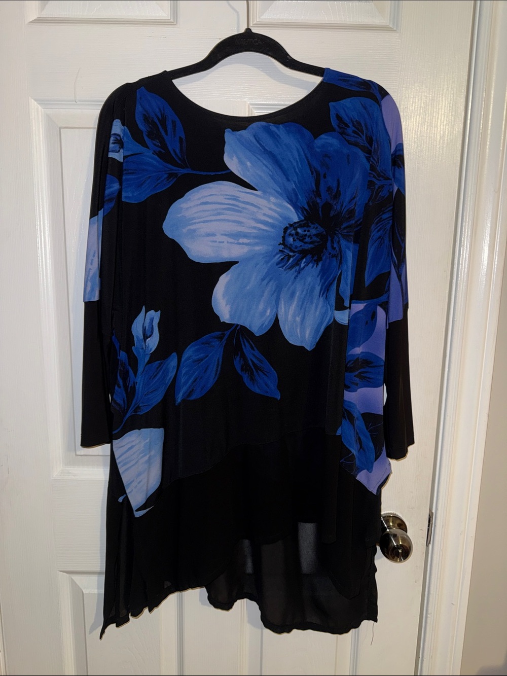 Black Tunic Top with Blue Floral Print